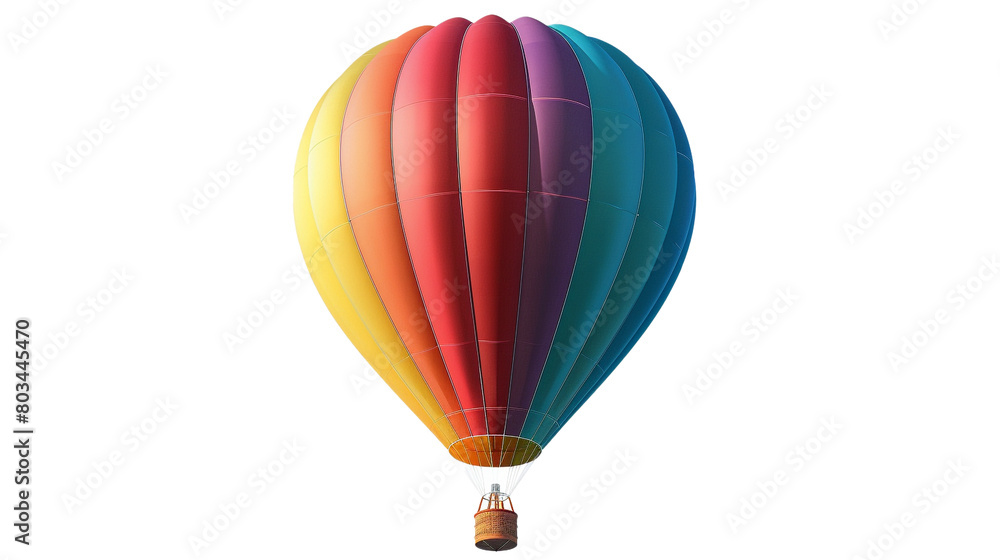 A colorful hot air balloon floating against a clear sky on a ...