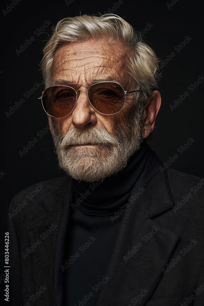 Obraz premium Older Man Wearing Sunglasses and Black Jacket
