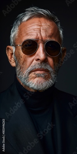 Older Man in Black Suit and Sunglasses