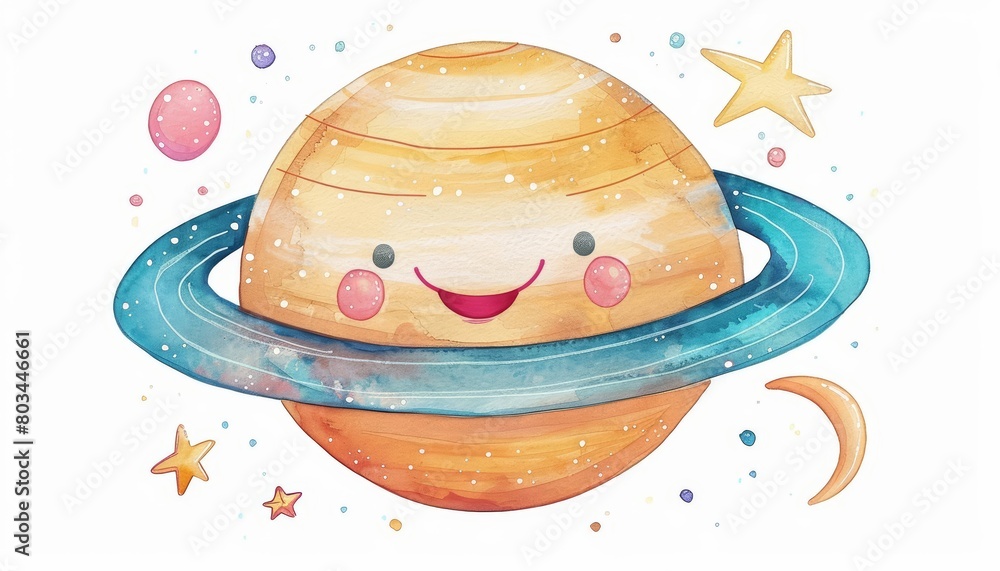 A cute illustration of Saturn, the sixth planet from the Sun and the second-largest in the Solar System