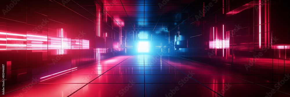Dark Grid Background, Neon Lights, Digital Symbols, Glowing Squares, Lines, Depth, Dimensionality, Futuristic Vibe, Technology, Modern, Digital Art Dark Grid Background, Neon Lights, Digital Symbols, Glowing Squares, Lines, Depth, Dimensionality, Futuristic Vibe, Technology, Modern, Digital Art