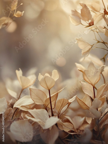 Nature s canvas unfolds  a medley of flower petals and sheer beige leaves blend harmoniously  offering a tranquil and textured backdrop for any setting.