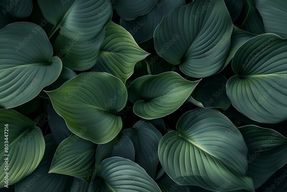 Top View of Lush Green Foliage on Dark Background, Abstract Nature Concept Top View of Lush Green Foliage on Dark Background, Abstract Nature Concept