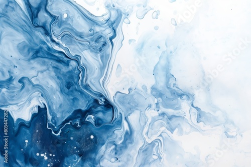 Blue and White Watercolor Background, Liquid Marble Texture, Abstract Design © panumas