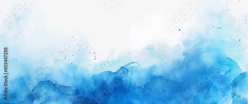 Blue Watercolor Background, Sky Colored Banner with Copy Space
