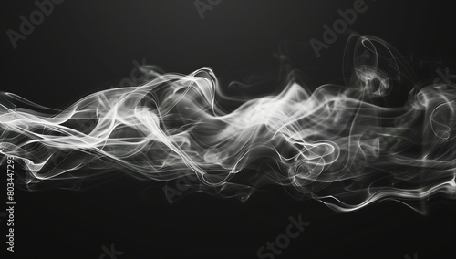 White Smoke on Black Background, Isolated in Dark, Smoky Style
