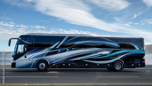 Coach bus for comfortable travel on highways and city roads for tourists. Concept Coach Bus, Comfortable Travel, Highways, City Roads, Tourists