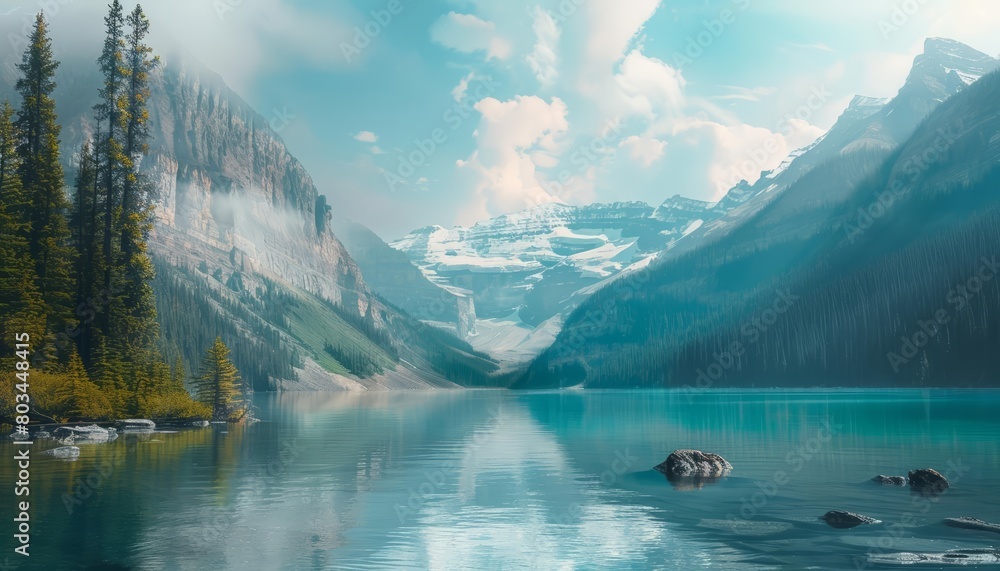 Naklejka premium The mountains are calling and I must go. This is a beautiful landscape of a mountain lake in Banff National Park.