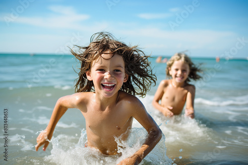 two children playing on the beach © Usama136