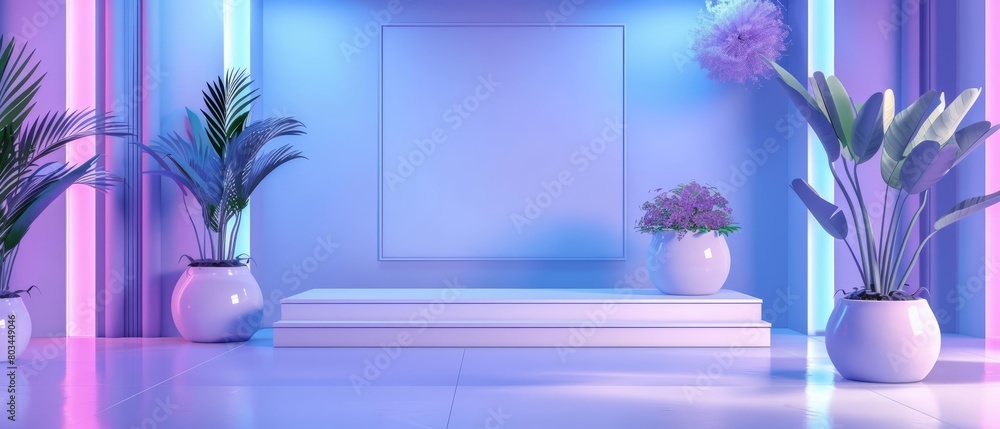 A digital art image of a futuristic room with a glowing blue and purple neon light A digital art image of a futuristic room with a glowing blue and purple neon light
