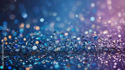 Opal and periwinkle abstract glitter confetti bokeh background  invoking a sense of whimsy and wonder.