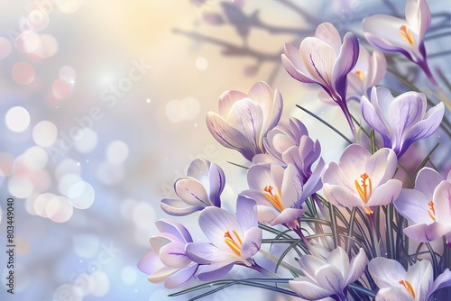 delicate spring flowers on square background beautiful blossomed crocus romantic wildflowers floral card design illustration