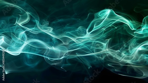 Ethereal Light Blue Green Waves and Smoke on a Black Background. Concept Abstract Photography, Light Painting, Colorful Smoke, Nature in Motion, Visual Poetry