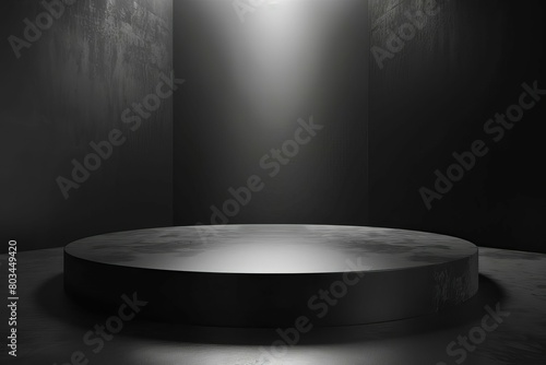 empty dark room studio with gray gradient spotlight and perspective floor product display