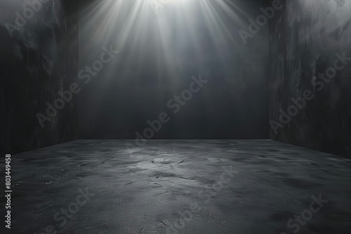 empty dark room studio with gray gradient spotlight and perspective floor product display