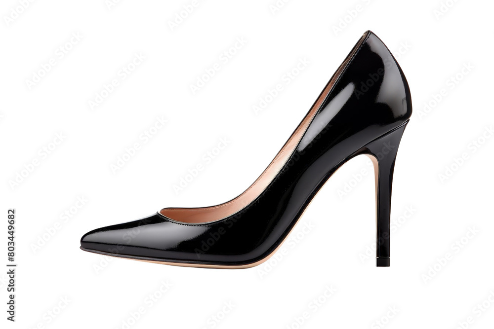 A black high heel shoe with a pointed toe, white background, transparent background A black high heel shoe with a pointed toe, white background, transparent background