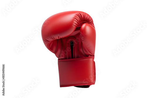 A red boxing glove with a black strap, white background, transparent background © Chatchawan