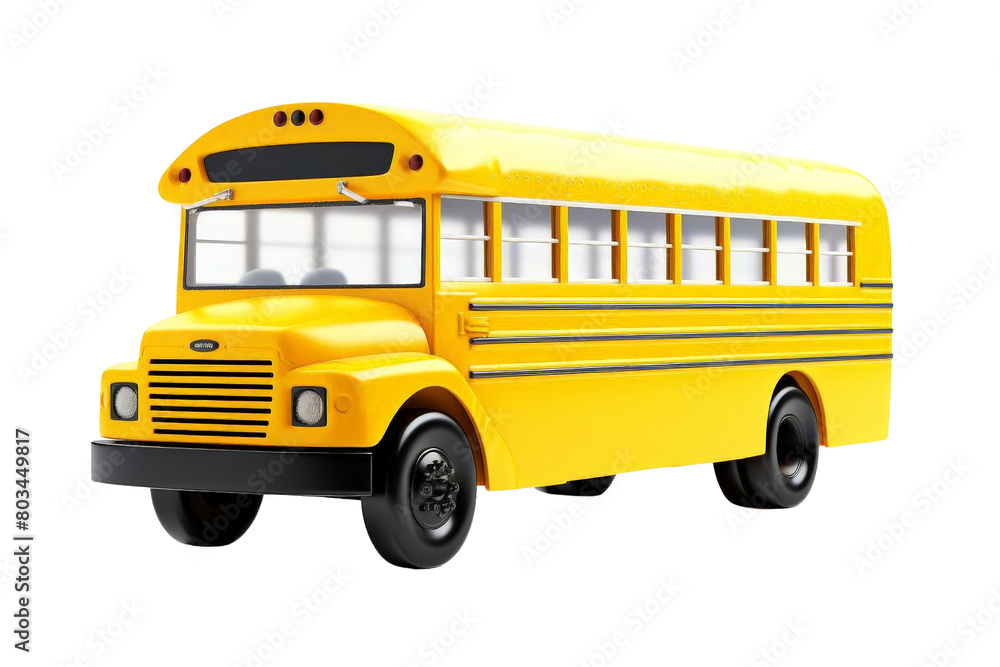 A yellow school bus with a white stripe, white background, transparent background