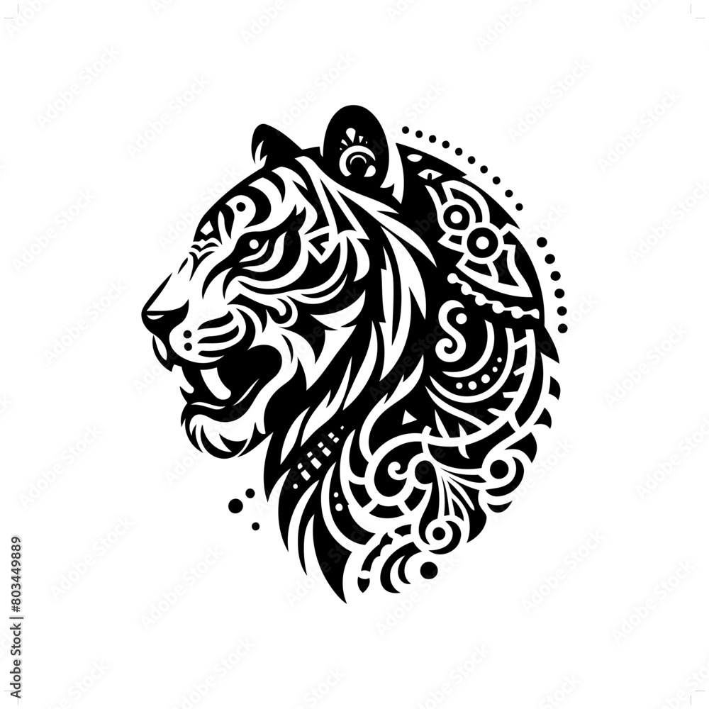 Tiger silhouette in animal ethnic, polynesia tribal illustration