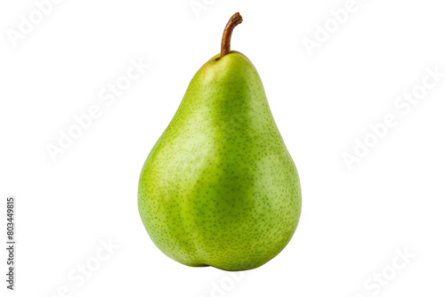A green pear with a stem on top, white background, transparent background