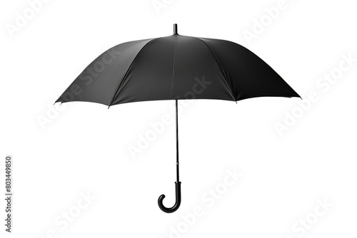 A black umbrella is open and sitting on a white background, transparent background photo