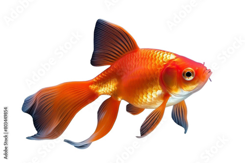 A goldfish swimming in a tank, white background, transparent background