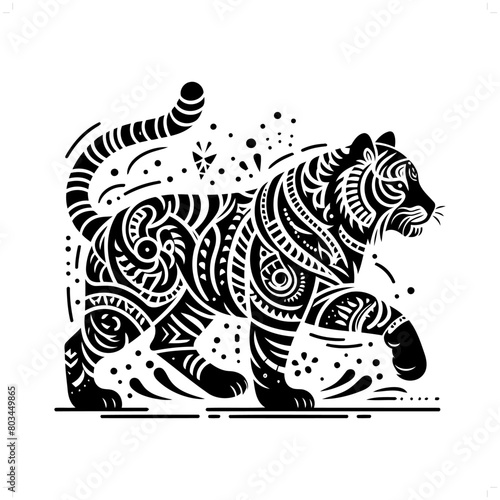 Tiger silhouette in animal ethnic, polynesia tribal illustration