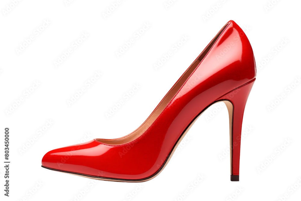 A red high heel shoe with a pointed toe, white background, transparent background A red high heel shoe with a pointed toe, white background, transparent background