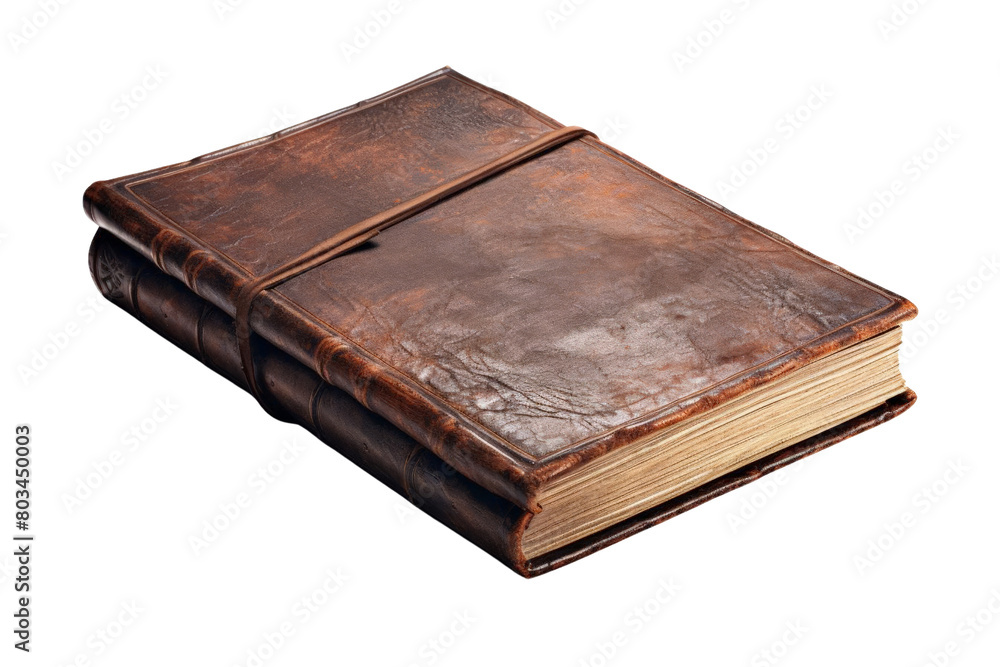 A leather bound book with a leather strap, white background, transparent background A leather bound book with a leather strap, white background, transparent background