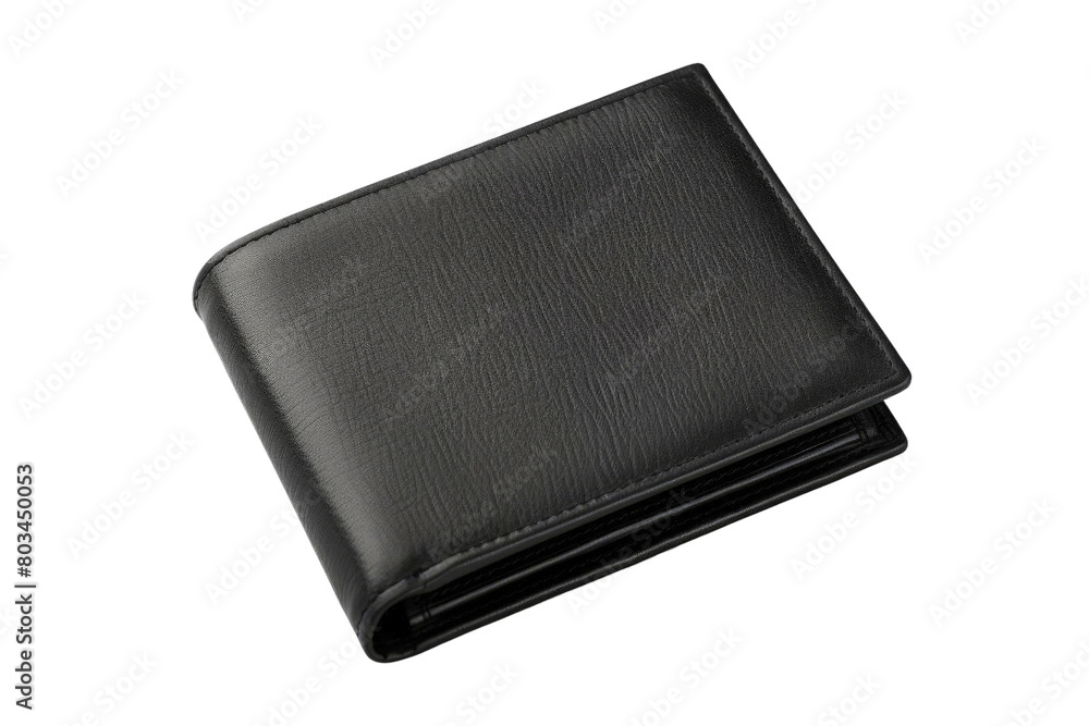 A black leather wallet with a black zipper, white background, transparent background A black leather wallet with a black zipper, white background, transparent background