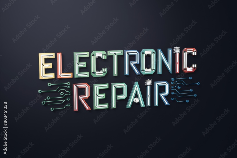 Fototapeta premium Electronic repair logo with colorful electronic components, AI