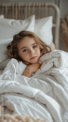 Little Girl Laying in Bed Under Blanket