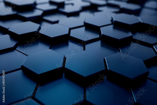 hexagonal dark navy blue background texture 3d illustration rendering pattern depth abstract futuristic modern digital art 