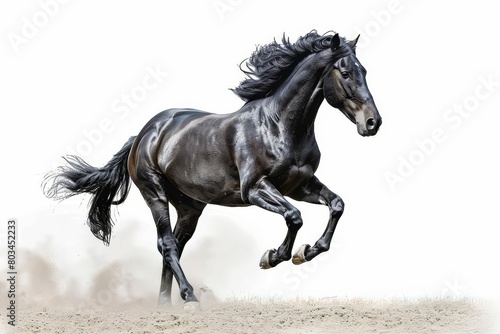 majestic black horse galloping on white background equine photography