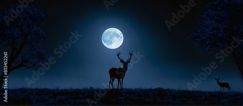 Fullmoon night landscape with deer photo