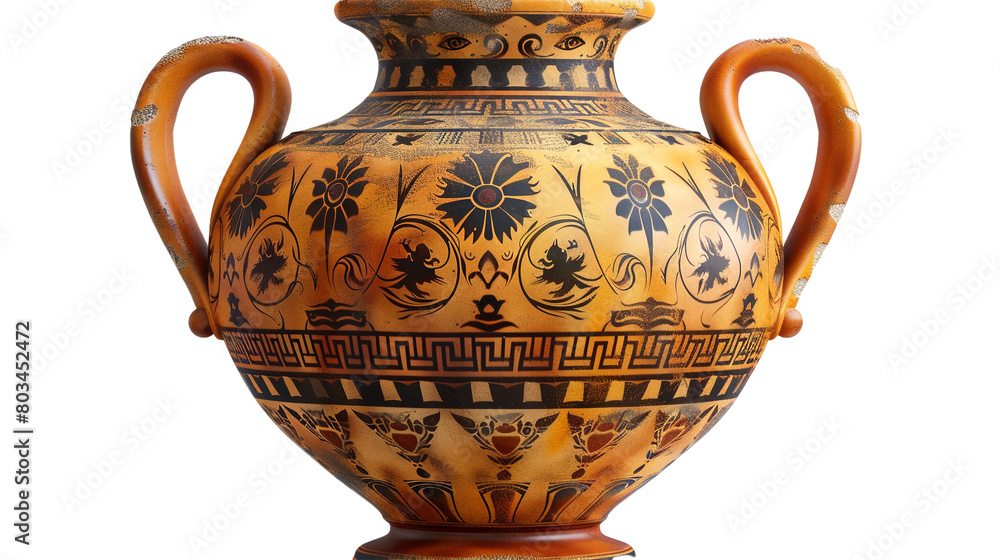 A Greek amphora vase with ancient art on a transparent background. PNG format, This PNG file, with an isolated cutout object on a transparent background. 