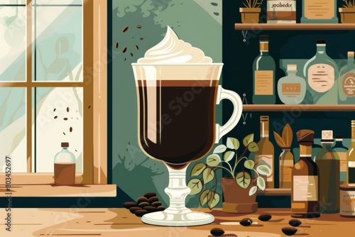 irish coffee classic cocktail flat illustration  photo