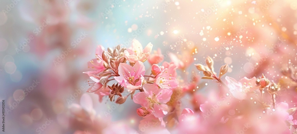 Spring flowers, dusting of golden glitter, whimsical charm, soft lighting background. Spring flowers, dusting of golden glitter, whimsical charm, soft lighting background.