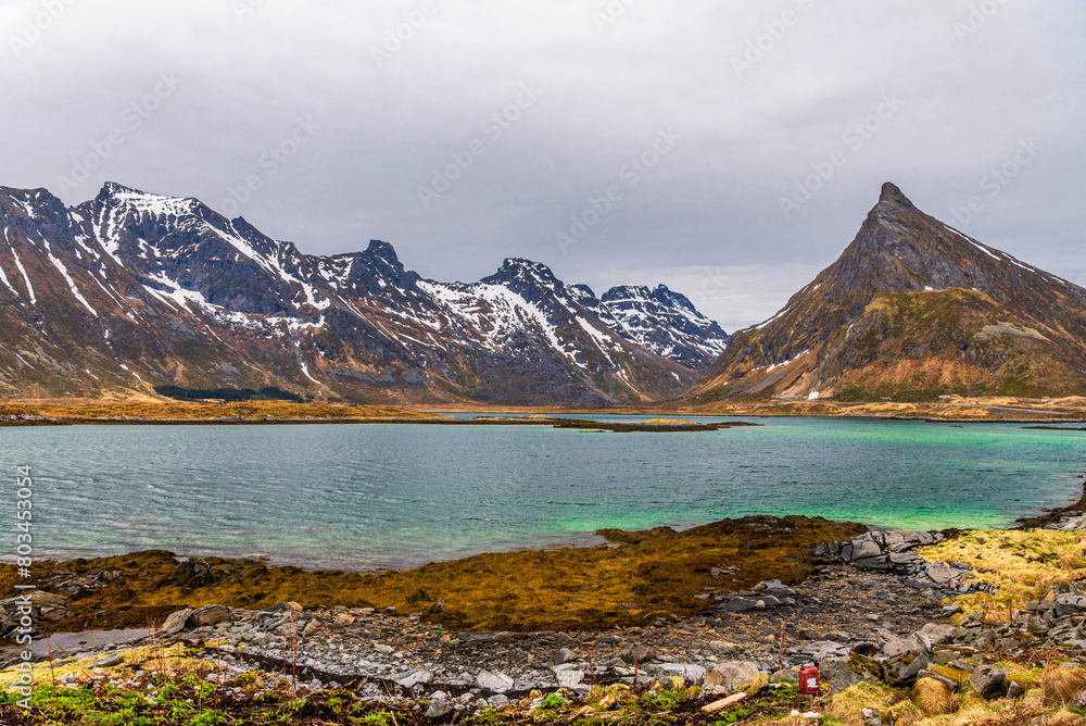 nature sceneries inside the Lofoten Islands, Norway, during the spring season