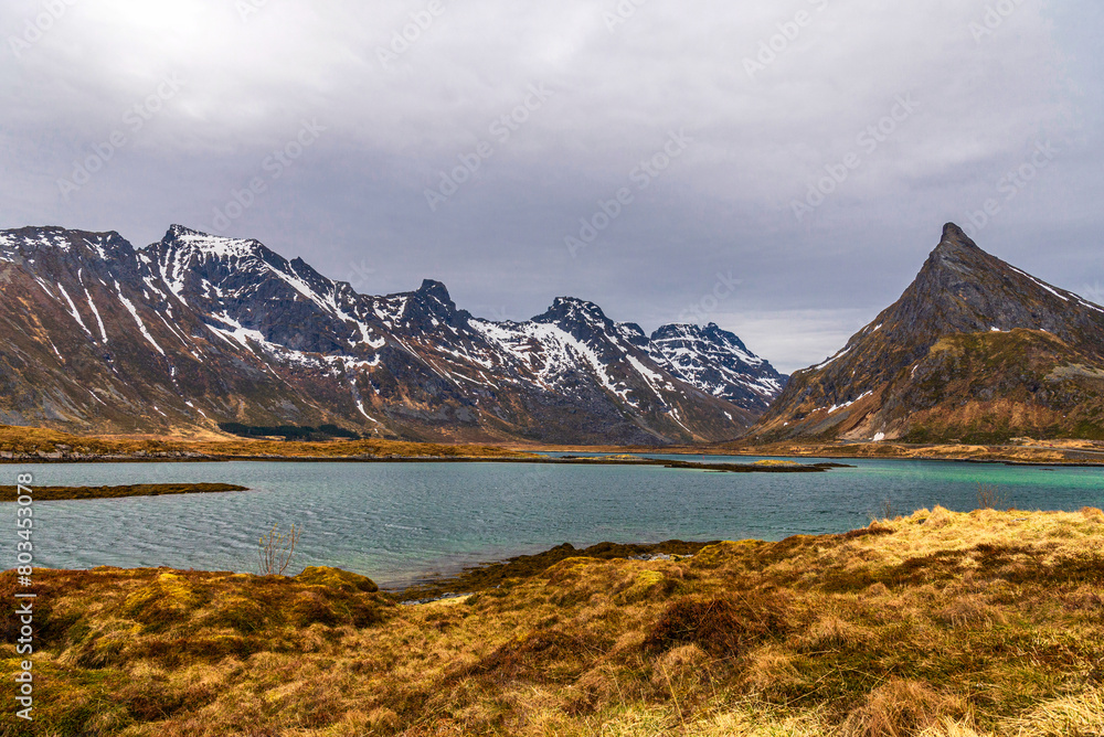 nature sceneries inside the Lofoten Islands, Norway, during the spring season nature sceneries inside the Lofoten Islands, Norway, during the spring season