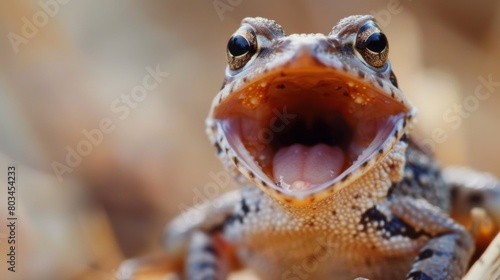 A close up of a lizard or gekko with its mouth open and it's tongue out, AI