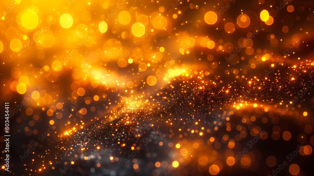 Golden Bokeh Lights and Sparkling Particles. Abstract background of golden bokeh lights with sparkling particles, creating a warm festive atmosphere. Golden Bokeh Lights and Sparkling Particles. Abstract background of golden bokeh lights with sparkling particles, creating a warm festive atmosphere.