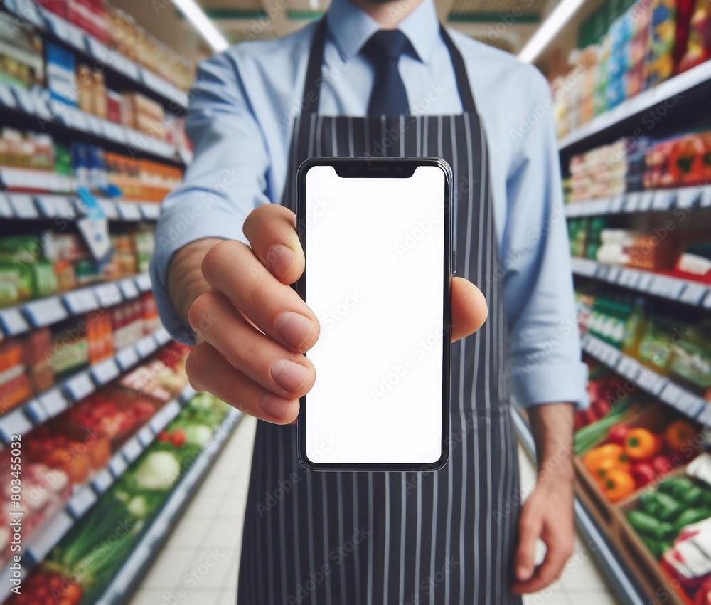 Smartphone with blank white screen held by an Asian person generative ai art