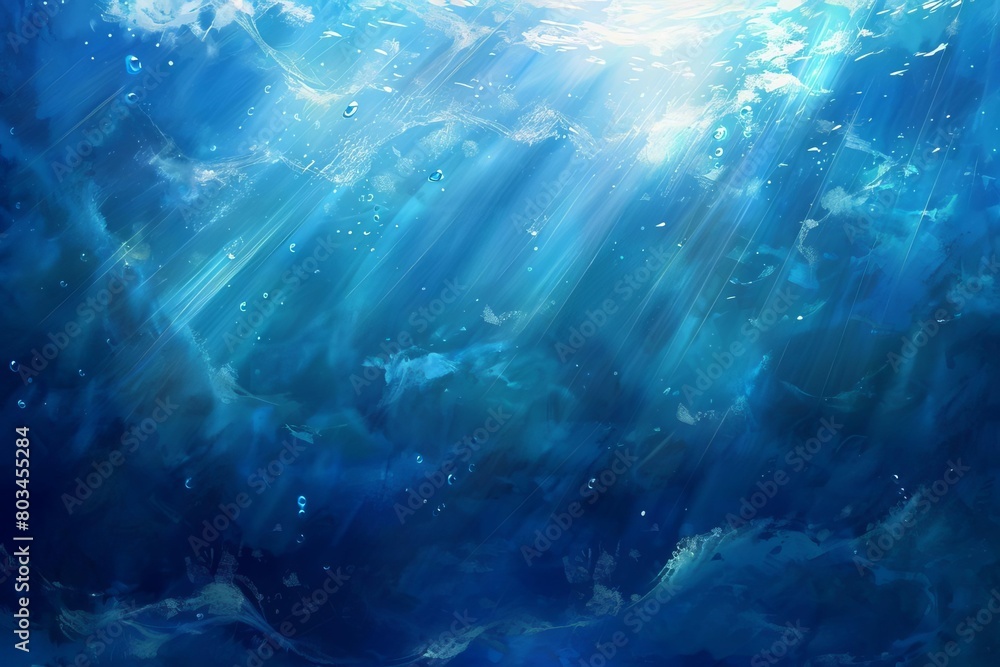 underwater scene sunbeams shining rippling blue water surface ocean sea marine aquatic background digital painting 11