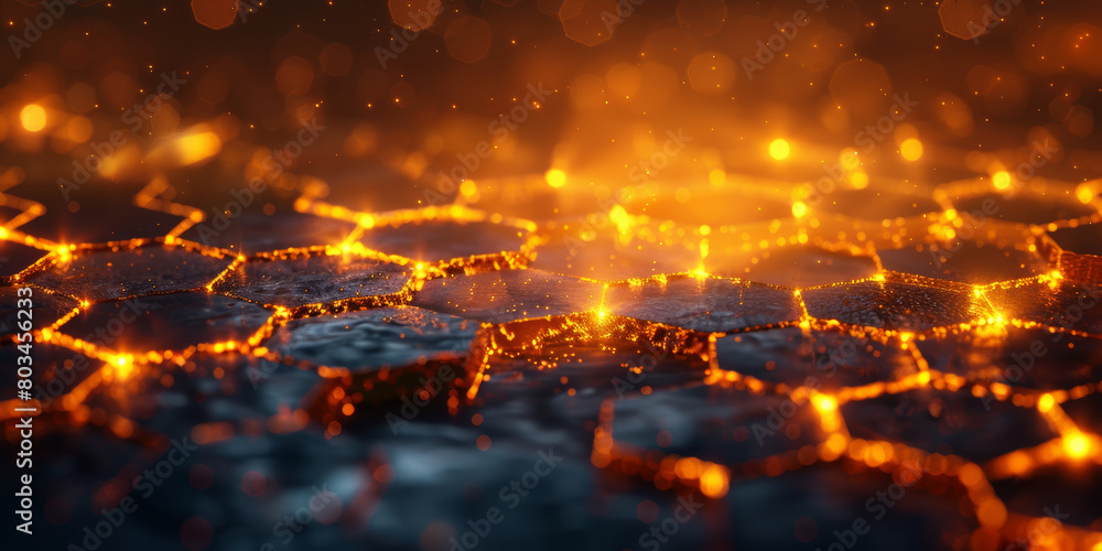 3d rendering of abstract background with hexagons and golden light effects 3d rendering of abstract background with hexagons and golden light effects