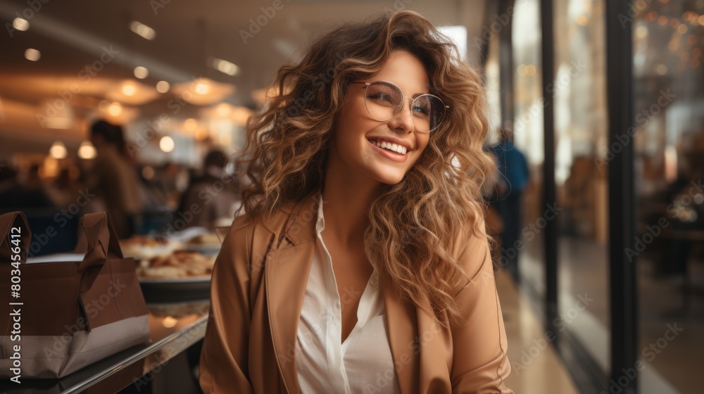 Radiant young woman enjoying a day out in a cafe