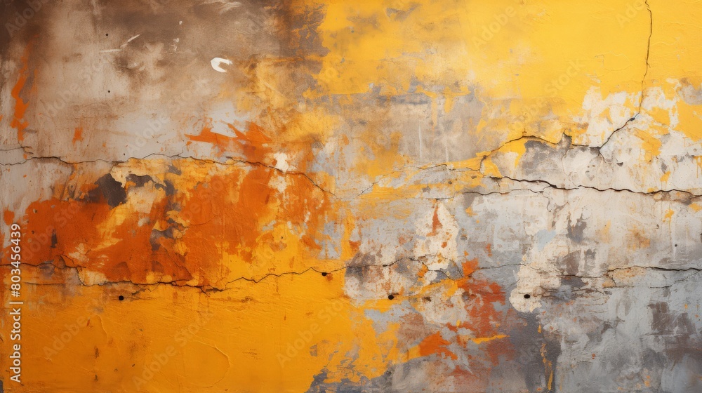 Aged orange and gray wall with peeling paint texture