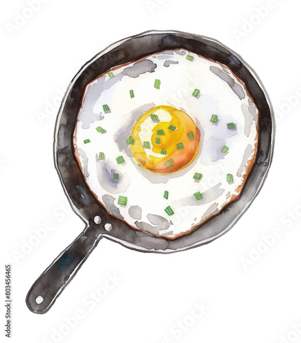 fried egg pan watercolor digital painting good quality