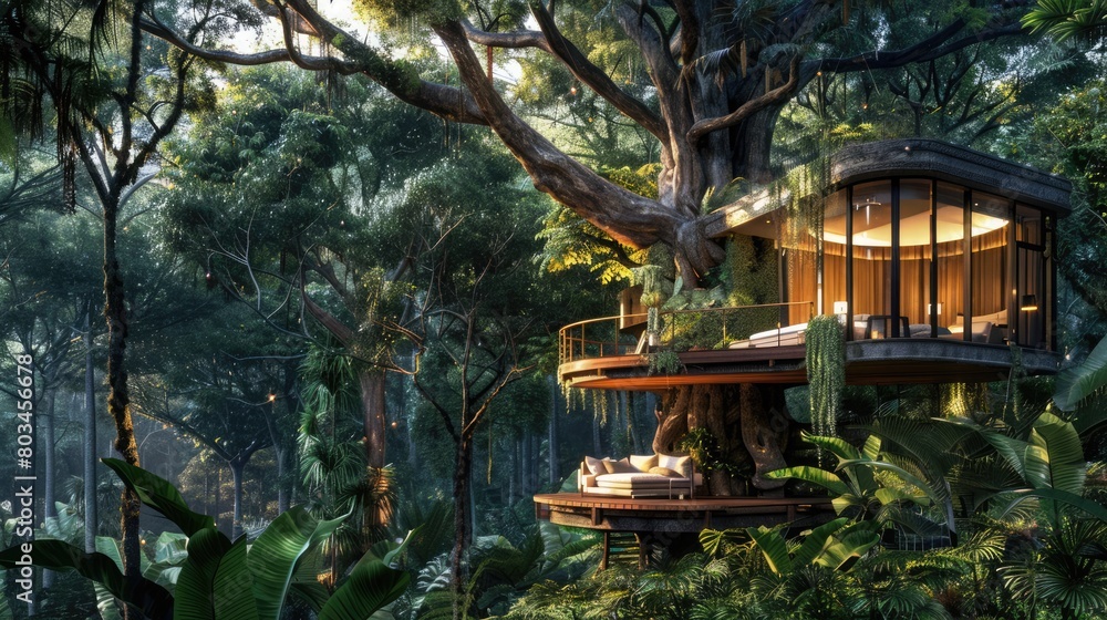Hidden elegant treehouse with modern amenities, nestled in a lush forest for privacy. Private retreats Hidden elegant treehouse with modern amenities, nestled in a lush forest for privacy. Private retreats