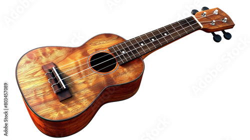 A Hawaiian ukulele with a koa wood body on a transparent background. PNG format, This PNG file, with an isolated cutout object on a transparent background.  photo